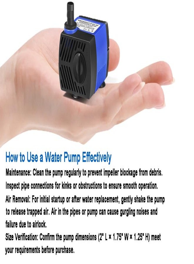 AQUANEAT Small Fountain Pump, 80 GPH Mini Submersible Water Pump with 3.3 ft Tubing, for Aquarium Fish Tank, Pet Water Fountain, Hydroponics, Pond Waterfall Filter Pump - Image 5